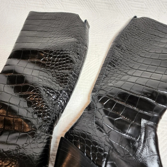 Sigerson Morrison Jaden Black Croc Leather Tall Boots Size 37.5 New - Picture 11 of 16